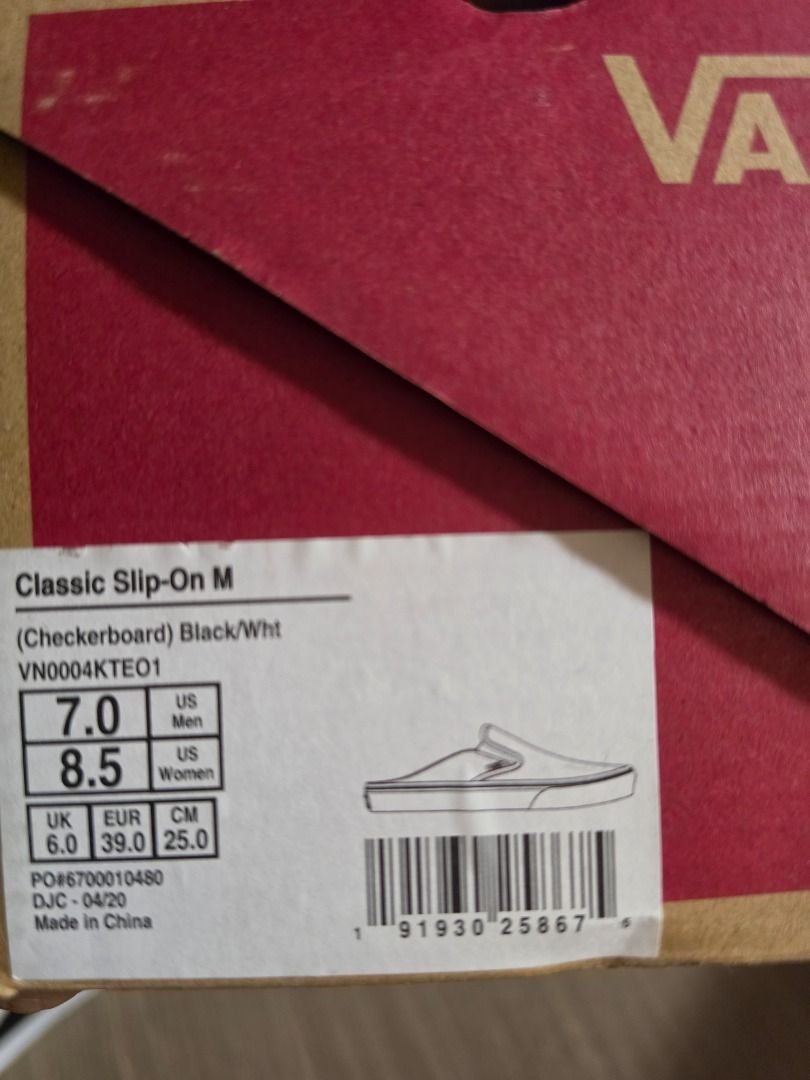 Vans Classic Slip-On Mule Black White Size US 7 (Category: Sneakers) located in Caloocan City. Submitted by wr_lo715 (Listing ID 1469758864, Image 2). Description: - Brand: Vans - Style: Black and white canvas mule, backless slip-on with lace-up detail - Condition: Clean uppers and white rubber midsoles - Features: Comfortable blue insoles - Inclusion: Original box with matching size and barcode sticker - Perfect for easy, stylish everyday wear.