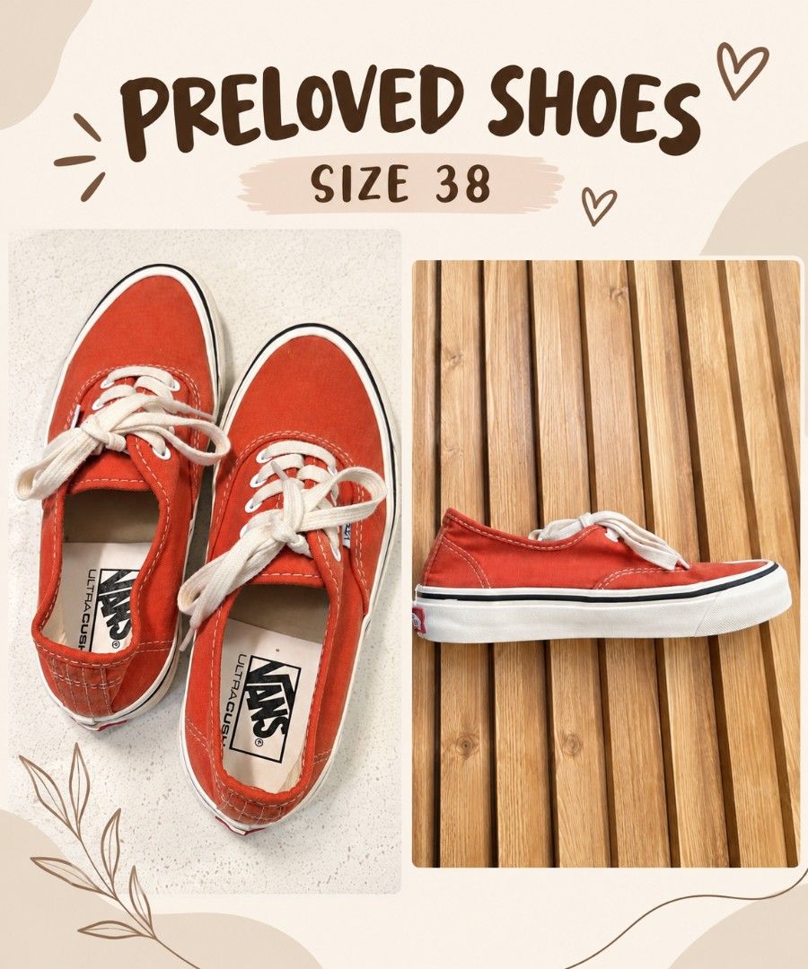Vans UltraCush Orange Sneakers Size 38 (Category: Sneakers) located in Iloilo. Submitted by stellas21 (Listing ID 1469910712, Image 1). Description: - Brand: Vans - Style: UltraCush low-top sneakers - Color: Bright orange with white laces and sole - Size: 38 EUR - Condition: Preloved, clean uppers, solid soles - Features: Comfortable cushioning, perfect for casual everyday wear.