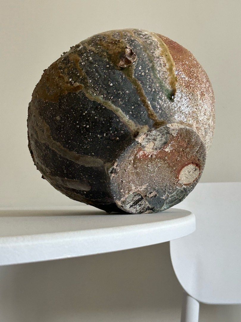 Stoneware Handcrafted Vase (Category: Vases & Decorative Bowls) located in Quezon City. Submitted by curatedfindsy (Listing ID 1469809052, Image 3). Description: Earthy Elegance | One-of-a-Kind Handcrafted Vase Earthy tones, raw textures, timeless beauty. ₱780 | Like new 7.5” d x 6” h, opening 5” A beautiful handmade vase featuring an organic shape, an irregular rim, and a richly textured surface in earthy shades of charcoal, olive green, warm br