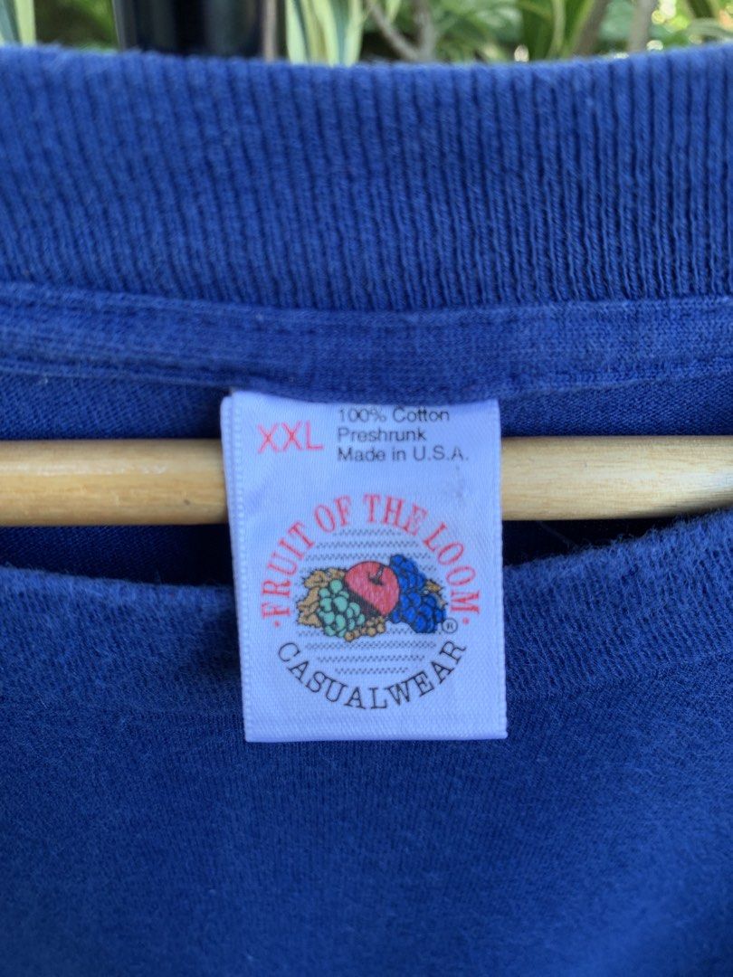 Vintage 1990s FOTL blank tee (Category: Tshirts & Polo Shirts ) located in Cagayan de Oro. Submitted by premium_thrifts (Listing ID 1469873433, Image 2). Description: Dark blue colorway. Good condition. Rare size Single stitch on both sleeves and hem Fits 2XL L32:5" x W27" 25" (shoulder to shoulder) 8.8" (sleeve length) Issue: has fades, and minimal lints Add shipping fee (via JRS or J&T).