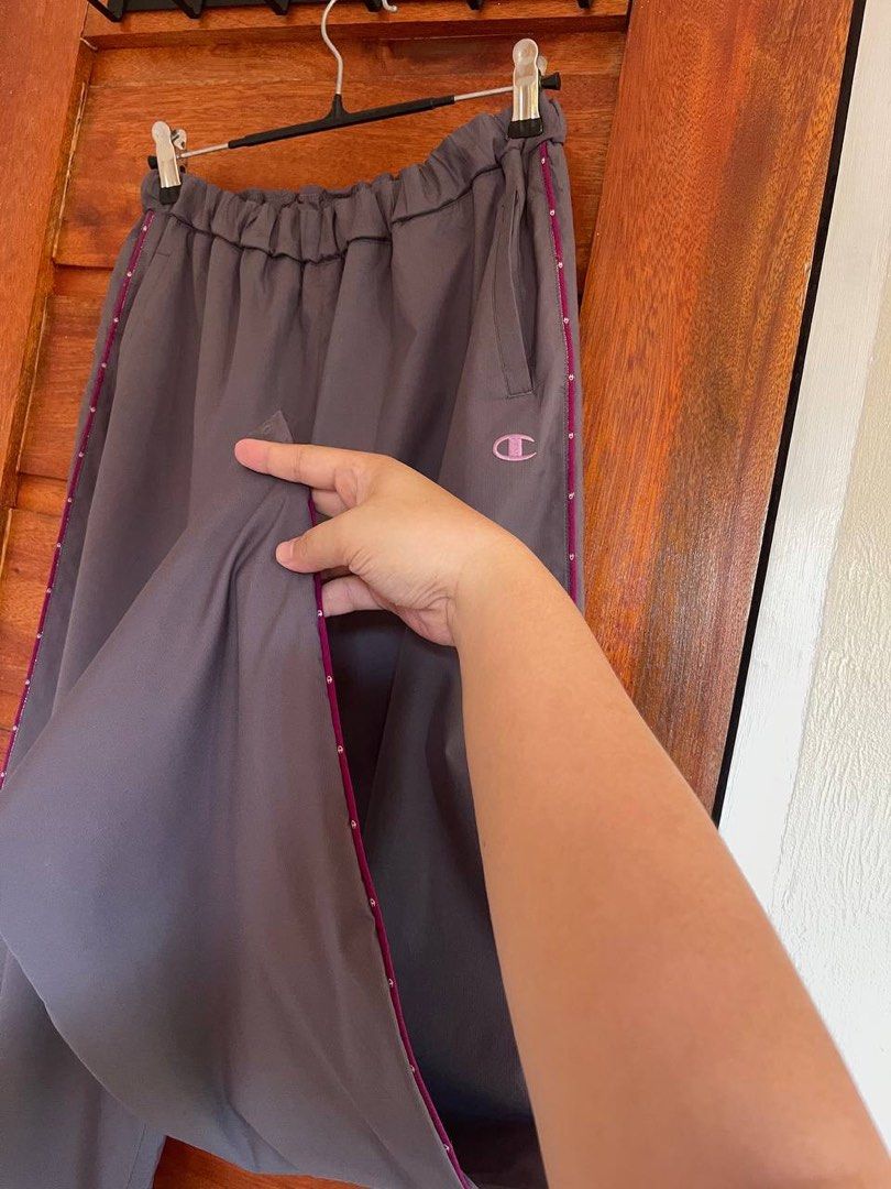 Vintage Champion Track Pants (Category: Coats, Jackets and Outerwear) located in San Luis. Submitted by revibeee (Listing ID 1469830168, Image 2). Description: FOR SALE VINTAGE CHAMPION TRACK PANTS SIZE LARGE ON TAG CAN FIT SIZE 23 TO 30 WAISTLINE LENGTH 40 INCHES GARTERIZED WAIST WITH DRAWSTRING AND SIDE POCKETS IN EXCELLENT CONDITION COLOR GRAY WITH MAGENTA STRIPE ACCENT KINDLY CHECK THE PHOTOS FOR THE COMPLETE DETAILS SUPER NICE IN ACTUAL COLO