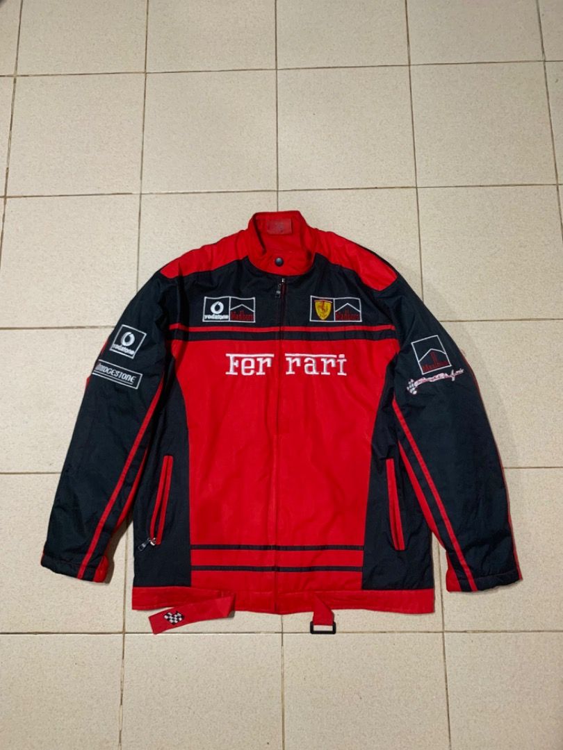 Vintage Ferrari Marlboro Racing Jacket (Category: Coats, Jackets and Outerwear) located in Tarlac. Submitted by thriftniaki (Listing ID 1469867148, Image 1). Description: Rare VTG Ferrari Marlboro F1 Jacket Size L-XL Diamond Stitching inside minimal issue:front sleeve pinhole ₱3k +sf Tarlac City Loc📍 Shipping fee will be shouldered by the buyer.