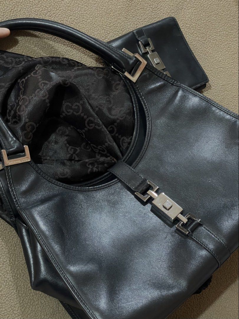 Vintage Gucci Black Leather Bardot Jackie Shoulder Bag (Category: Luxury Bags & Wallets) located in Angeles City. Submitted by rollingwitmary (Listing ID 1467266185, Image 1). Description: Still Negotiable, Just offer. Wag lang po yung super lowballer. :> Purchased from Gucci at Singapore Airport and originally owned by my mom. Comes with its original Gucci dust bag. • Authentic Gucci • Classic and timeless vintage piece • No known issues; all pa