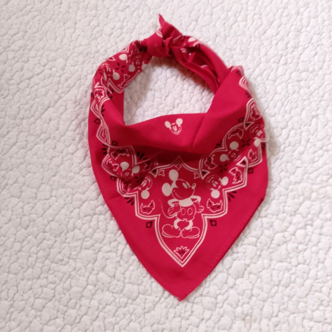Vintage Mickey Mouse Red Bandana (Category: Scarves) located in Tuguegarao City. Submitted by thriftedtreasures101.1 (Listing ID 1469802319, Image 1). Description: Classic 1980's from Walt Disney Mickey Mouse silhouettes combined with traditional western-style geometric framing. Micky Mouse collectibles. Slightly used, in good condition. Color may vary due to lighting. 📍 Location: Cagayan Valley 🛵 Shipping: J&T 👛 MOP: Maya/GCash *No COD. *No r