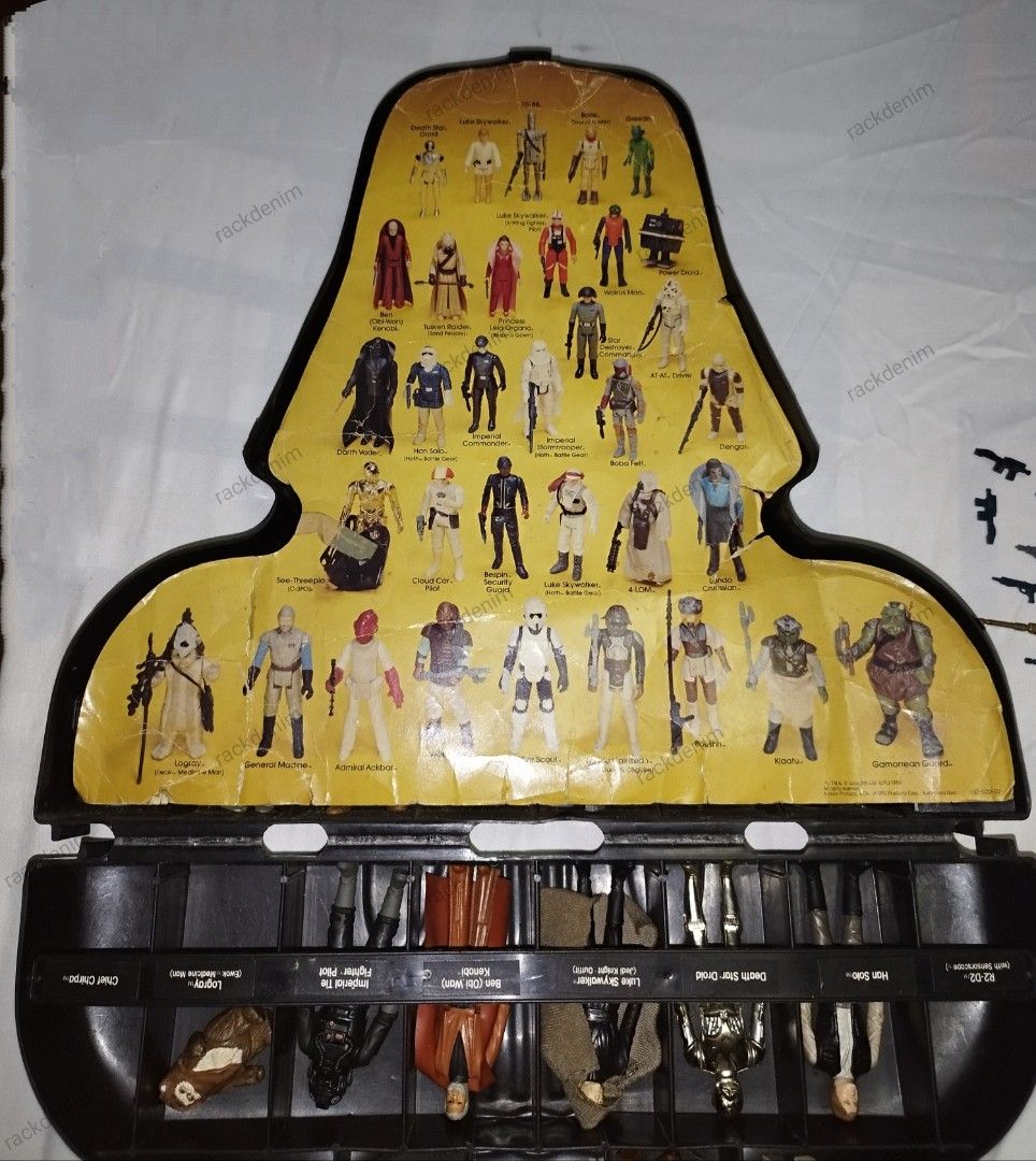 Vintage Star Wars Darth Vader Collector Case with Figures (Category: Western Merchandise) located in Manila. Submitted by denimrack (Listing ID 1469840397, Image 2). Description: Authentic vintage Star Wars Darth Vader helmet carrying case with secure closure and inner storage trays - Includes classic action figures: Boba Fett, Darth Vader, Obi-Wan Kenobi, and multiple stormtroopers - Comes with several small original weapon accessories - Perfect