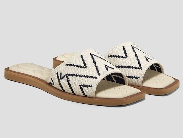 VIVAIA Zigzag Knit Slide Sandals Size 41.5 (Category: Flats & Sandals) located in Cauayan City . Submitted by espiritucj (Listing ID 1469901955, Image 1). Description: - Brand: VIVAIA - Style: Slide sandals with open toe - Design: Cream and black zigzag knit pattern - Comfort: Cushioned quilted footbed and durable rubber sole - Material: Eco-friendly RPET upper and lining - Size: 41.5 - Inclusion: Original box included.