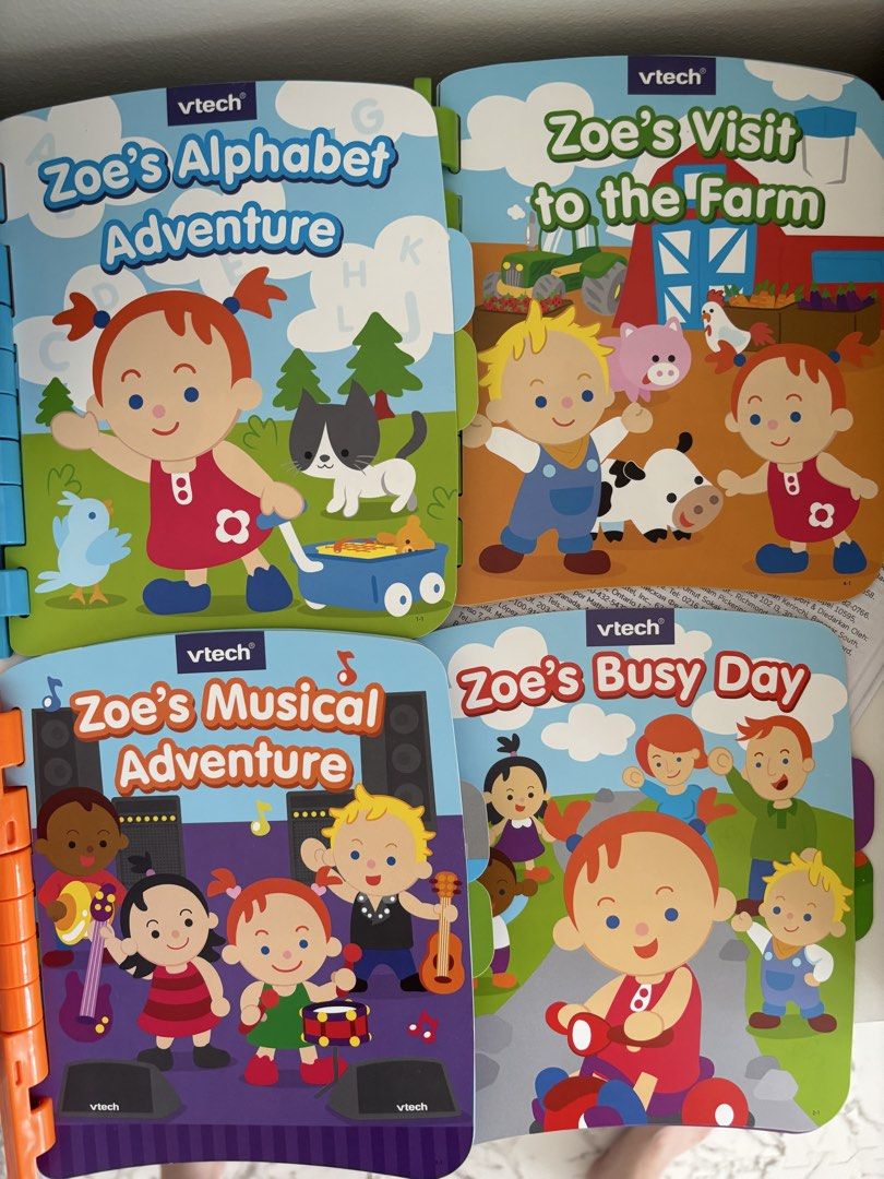 VTech Touch & Learn Storytime (Category: Educational & Learning Toys) located in Quezon City. Submitted by bingbnb (Listing ID 1469774546, Image 2). Description: Rfs: slightly defective - having a hard time recognizing the books / turning of pages Used a few times only VTech Touch & Learn Storytime interactive electronic book for toddlers. Includes multiple story pages like Zoe's Alphabet Adventure, Zoe's Visit to the Farm, Zoe's Musical Adventur