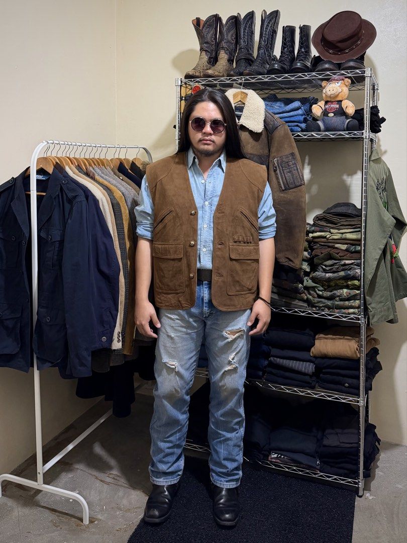 Vtg. DFO Hunting Leather Vest (Category: Vests) located in Dinalupihan. Submitted by brokencasket (Listing ID 1469916604, Image 3). Description: Vtg. DFO Hunting Leather Vest Size XL on tag. Measurements on photo. Model Height 5’8.
