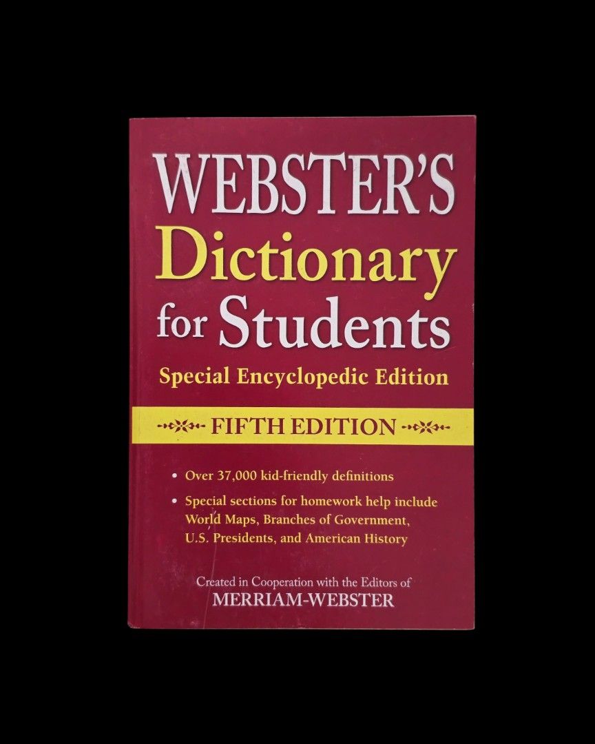 Webster's Dictionary for Students (Category: Textbooks) located in Dasmarinas. Submitted by curatedreadsbykat (Listing ID 1469774591, Image 1). Description: ✨ Secondhand ✨ This is a preloved copy so kindly manage your expectations. May have flaws like dents, tanning, foxing, writings, etc. ✨ Kindly swipe left on the picture section of the listing to see the condition of the book..