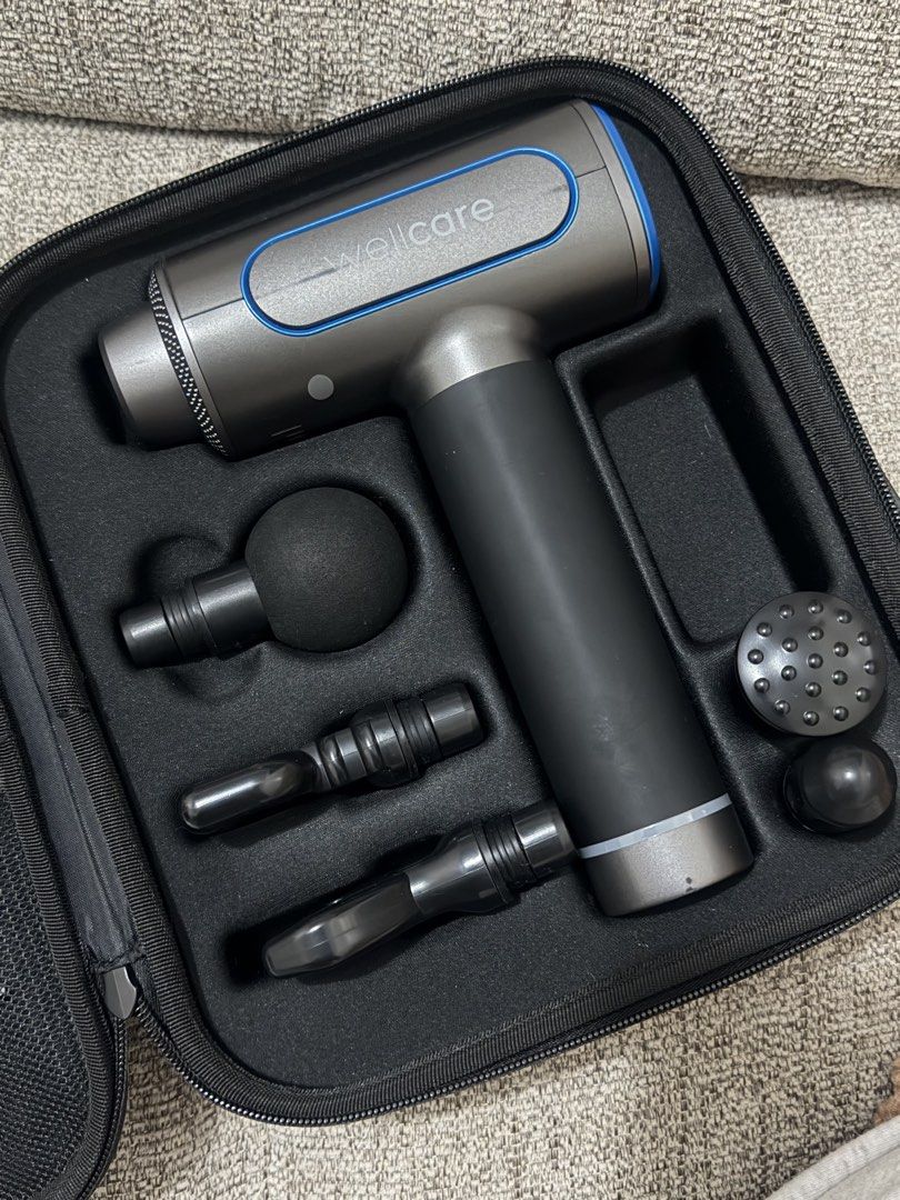 Wellcare Percussion Muscle Pro Massager (Category: Massage Devices) located in Manila. Submitted by shopmnl_0213 (Listing ID 1469790244, Image 1). Description: Selling my Wellcare massage gun with carrying case and multiple massage attachments. • Model: FE5851 • Includes carrying case and attachments shown in photos • Sleek and portable design • Ideal for post-workout relaxation and muscle massage Condition: Pre-owned Functionality: For confirmat