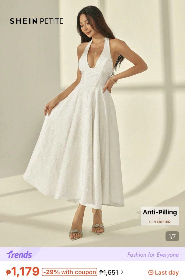 White halter neck midi dress with textured floral pattern (Category: Dresses) located in Echague. Submitted by reniellarose (Listing ID 1469814749, Image 3). Description: Only worn twice. .