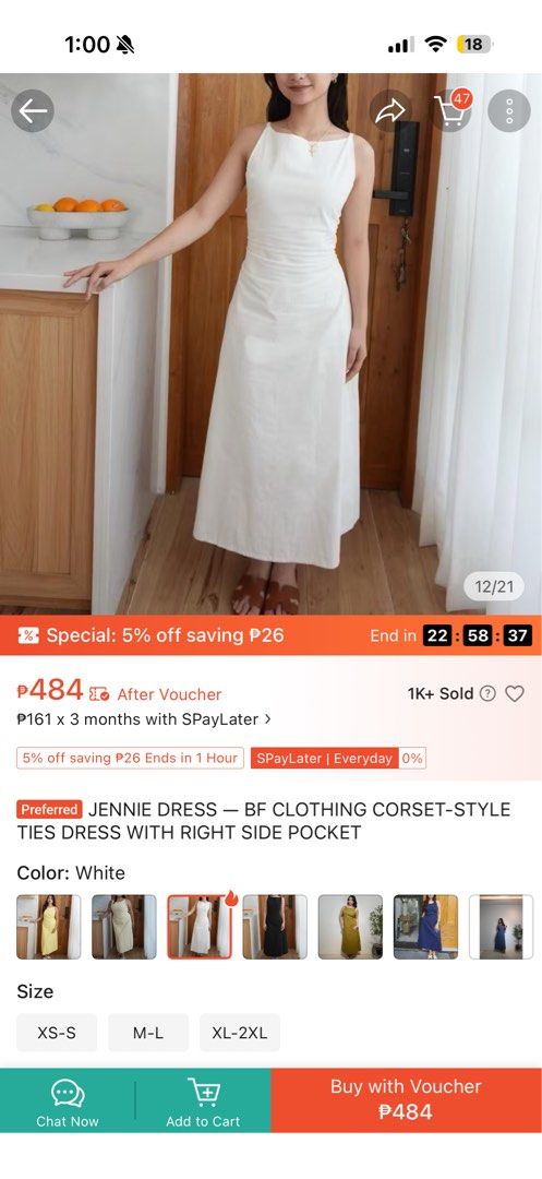 White Linen Dress with back tie corset type (Category: Dresses) located in Marikina City. Submitted by ang_ela (Listing ID 1469923061, Image 2). Description: BRAND NEW - Brand/Style: Jennie dress by BF Clothing - Design: Corset-style with ties, square neckline, thin straps, and structured bodice - Length: Midi length with a relaxed straight skirt - Feature: Practical right side pocket - Color: White - Size: L on tag RFS: wrong size Loc: Pasig Cit