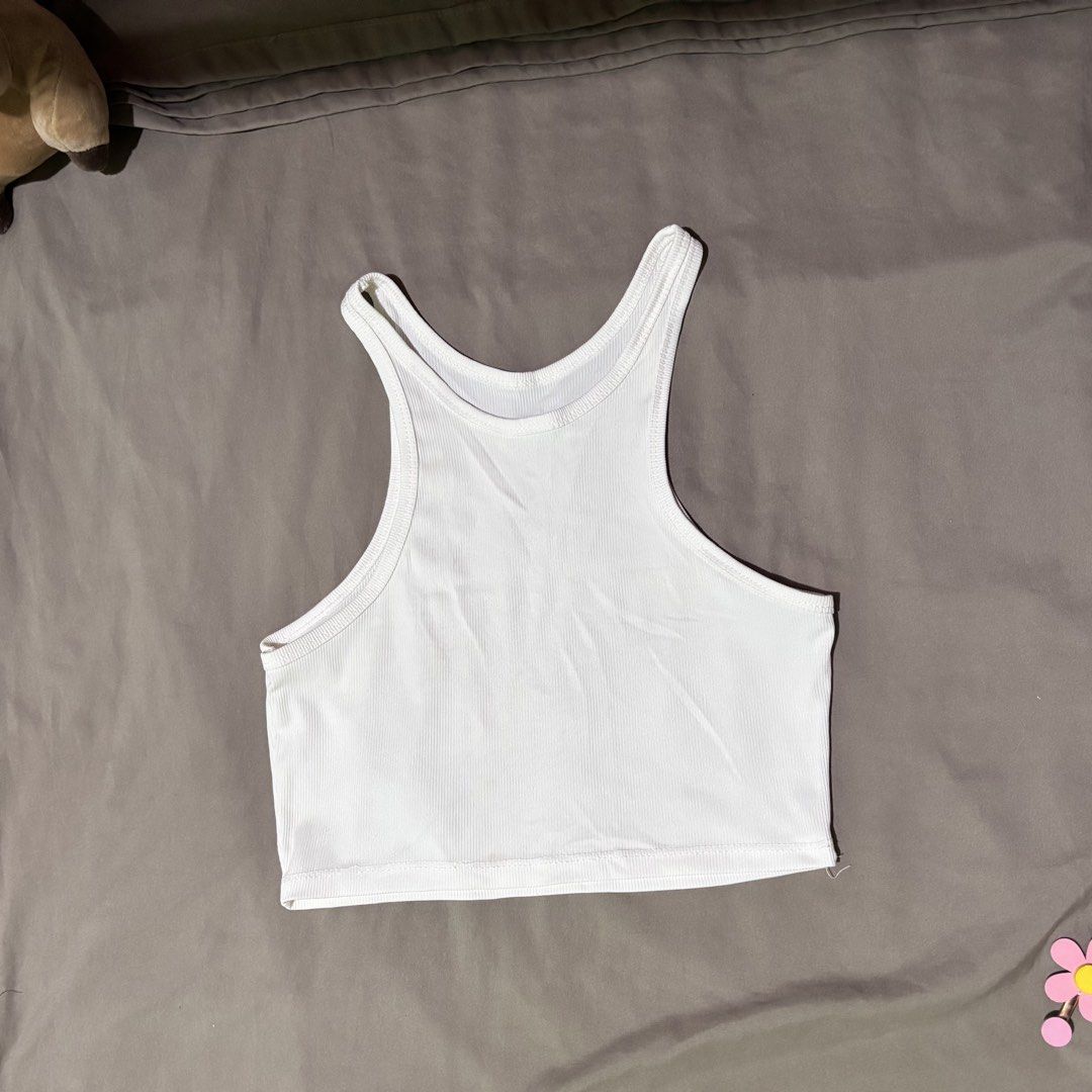 White Ribbed Racerback Crop Top (Category: Sleeveless) located in Manila. Submitted by shimiiiiiii (Listing ID 1469799167, Image 1). Description: personal preloved best fit xs-s.