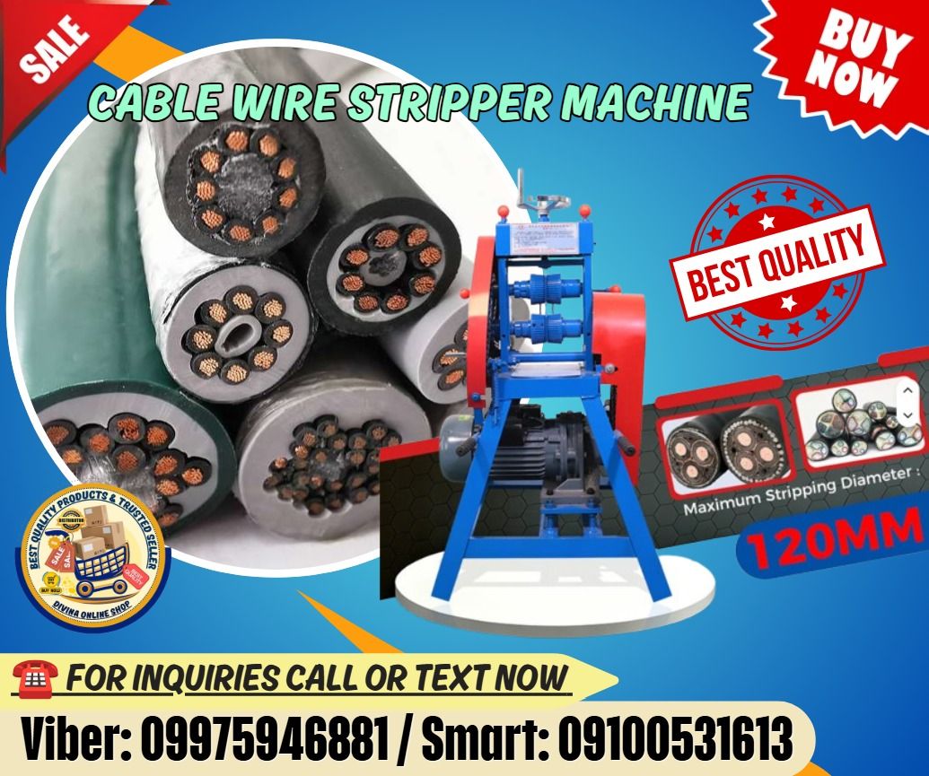 Wire Cutter Tool Electric Wire Peeler Recycling Machine (Category: Everything Else Others) located in Pasig City. Submitted by tahelmardy (Listing ID 1469814689, Image 1). Description: 🌏 We Can Deliver Nationwide 👉 AP Cargo, LBC & Lalamove (🛳️ Sea /✈️ Air Freight) Price: 134,400 🔥 Cable Wire Stripper Machine Copper Scrap Specification: Stripping diameter: 20-120mm Motor: 3kw Number of holes 1(Adjustable hole) Number of blades 2 Round blades ✅