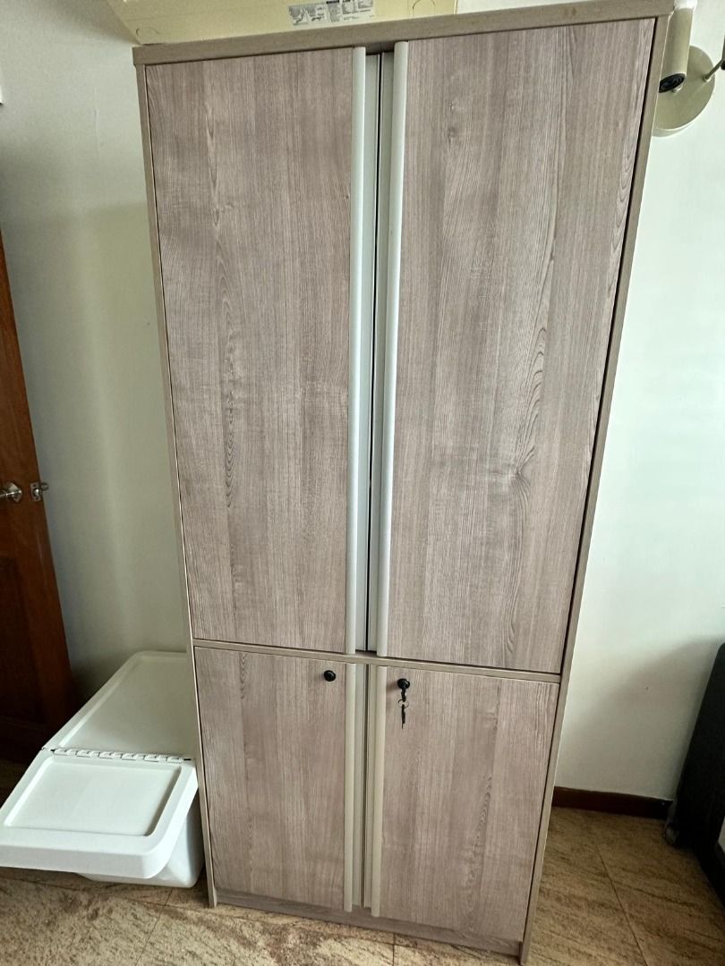 Wood Grain Storage Cabinet with Lockable Doors, Furniture & Home Living ...