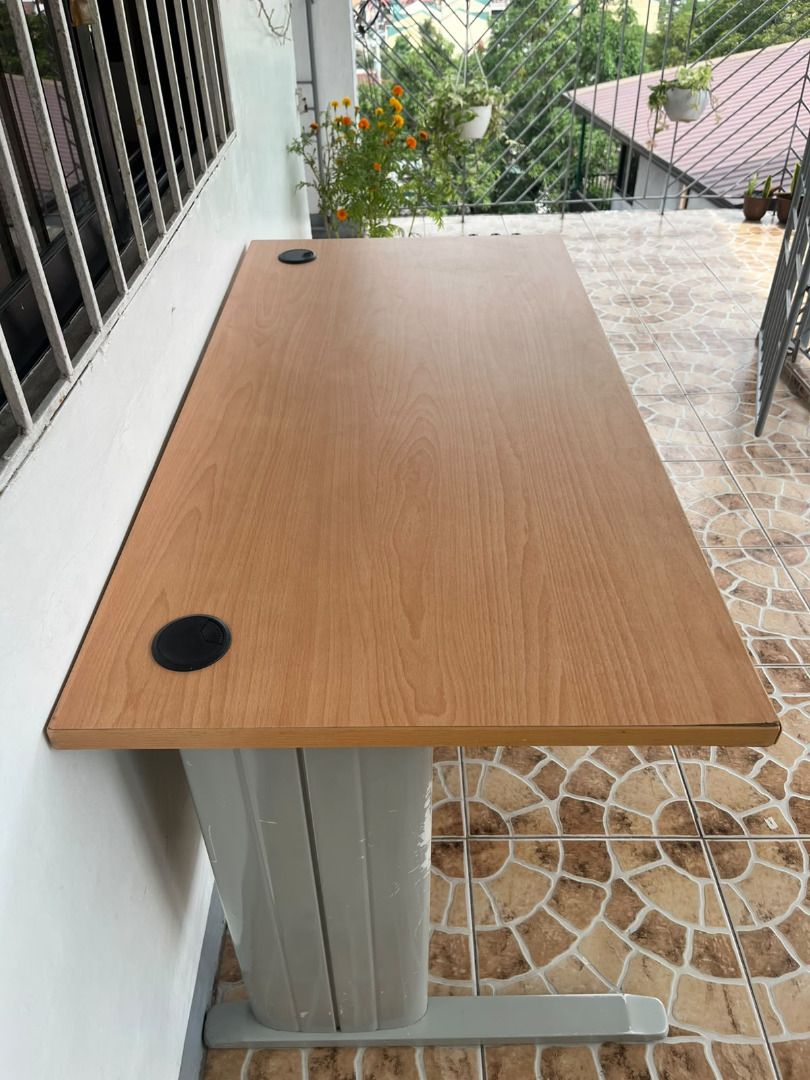 Wooden Office Desk with Drawers (Category: Office Furniture & Fixtures) located in Antipolo. Submitted by simpleboy0 (Listing ID 1469796236, Image 3). Description: FIXED PRICE Condition: Well-used. Pero matibay pa din. Very sturdy, no wobble. Mabigat sya compared sa mga desk sa orange app na mura. Dimensions: 120 x 60 x 74 cm (LxWxH) Aesthetic: 7.5/10 (see flaws below) Top: Wooden grain and laminated Base: Metal frame with attached drawers, powde
