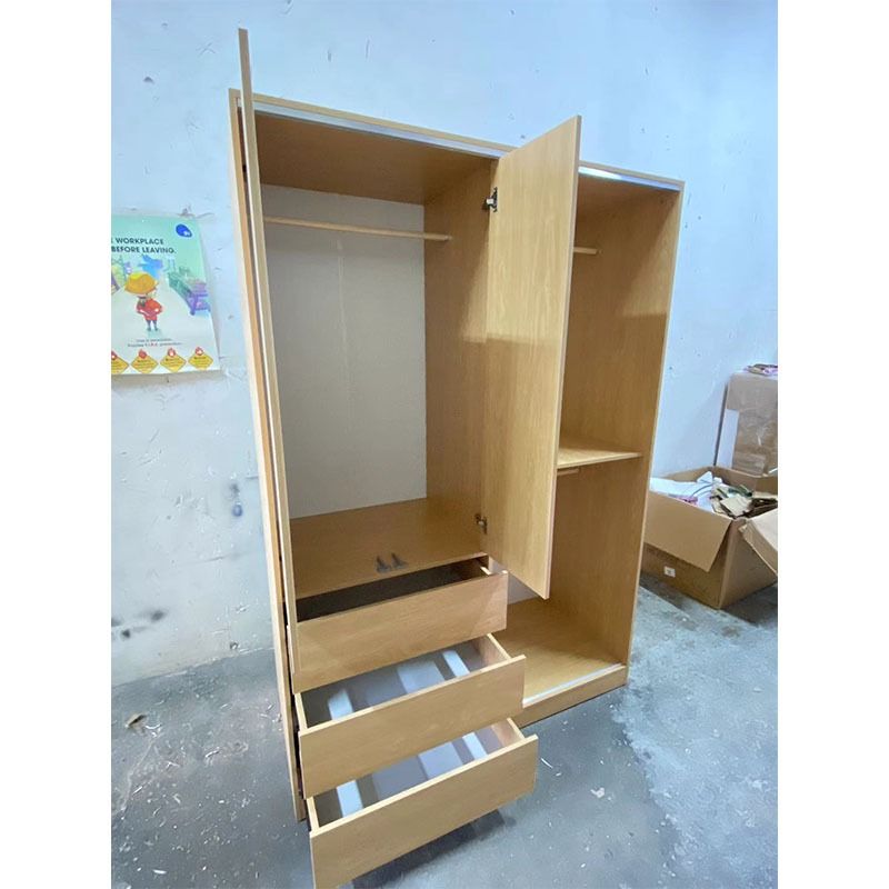 Wooden Wardrobe with Sliding Door and Side Shelves Large capacity ...