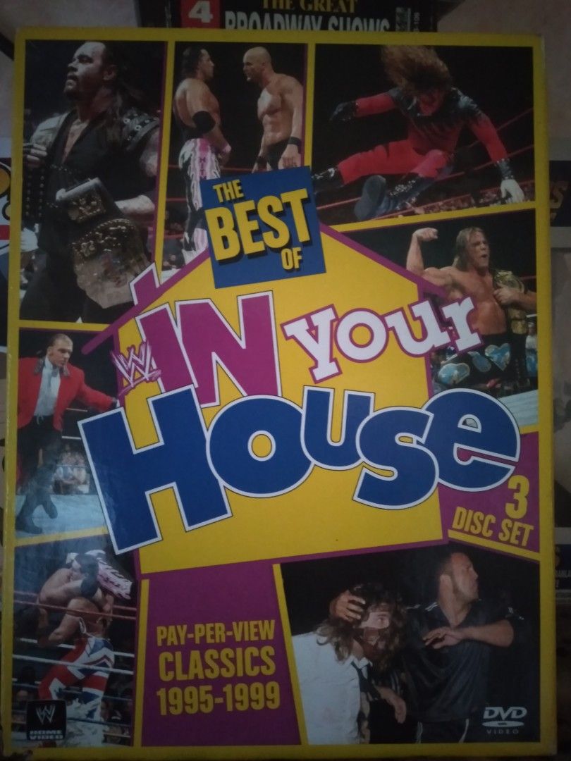 WWE DVD Box Sets (Category: CDs & DVDs) located in Cavite. Submitted by emilgarcia09 (Listing ID 1469911370, Image 1). Description: Bundle of three WWE DVD sets covering wrestling history. Includes The Best of In Your House Pay-Per-View Classics 1995-1999, Triple H Thy Kingdom Come, and The History of WWE 50 Years of Sports Entertainment. Each release contains 3 discs featuring classic matches, legendary rivalries, and superstar profiles from the