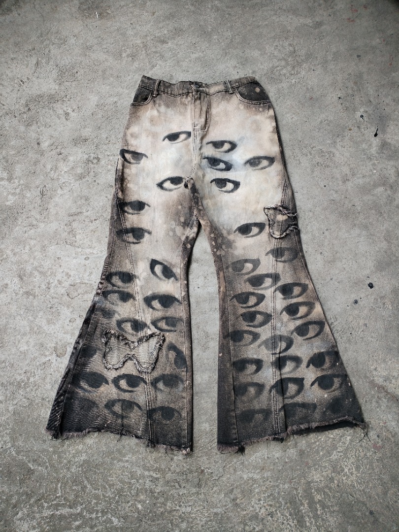 Y2K Grunge Alt Punk Tornado Mart Vibes Eye Print Flared Jeans, Women's ...