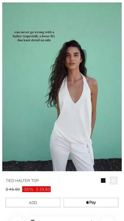 Zara Black Tie Halter (Category: Sleeveless) located in Quezon City. Submitted by hanas.declutter (Listing ID 1469807489, Image 1). Description: - Black Backless Top - When worn photos are from the Zara site (white version was posted to show fit).
