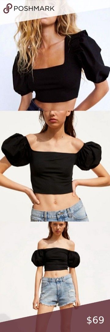 Zara Crop Top (Category: Others Tops) located in Castillejos. Submitted by lalainecloset22 (Listing ID 1469789119, Image 2). Description: - Brand: Zara - Type: Crop Top / Off-Shoulder Top - Color: Classic Black - Size: M (EUR M / USA M / MEX 28) - Design: Trendy puff sleeves, square neckline, fitted crop style - Condition: Good pre-loved condition (7/10) - Great for daily casual wear, dates, and trendy street style looks.