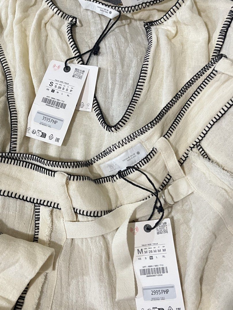 Zara Ecru Rustic Topstitching Coords Set | Flared Shorts and Comfy Top (Category: Sets or Coordinates) located in Taguig. Submitted by madeasoncloset (Listing ID 1469825944, Image 3). Description: Elegant & Comfy Set 🤎✨ Bought for ₱6,595, selling for only ₱3,595! Classy, elegant, and super comfy loose top with matching shorts. Perfect for that effortless sosyal look! 😍 ✨ Shorts: Size M (waist 29–30) Flare design na nakakaliit tingnan ng thighs 