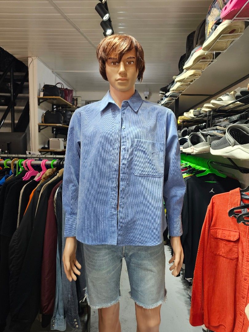 Zara Man Sky Blue Corduroy Button-Down Shirt (Category: Coats, Jackets and Outerwear) located in Baguio. Submitted by kayeonlineshop (Listing ID 1469817850, Image 1). Description: Zara Man Sky Blue Corduroy Button-Down Shirt. It is designed with a lightweight, soft corduroy texture, button cuffs, and a single matching patch pocket on the left chest..