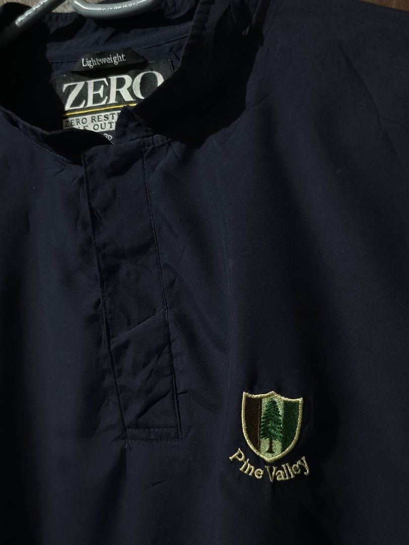 Zero Restriction Golf Outerwear Navy Blue Windbreaker – Pine Valley Embroidered Pullover Jacket (Category: Coats, Jackets and Outerwear) located in Manila. Submitted by epictiger_66dfd5 (Listing ID 1469930856, Image 2). Description: Pine Valley x Zero Restriction Vintage Jacket From the Pine Valley of New Jersey, One of the most prestigious Golf club in the World! Sought after by Golf Collectors! Condition is Used-Like New Quality 10/10 No Damage