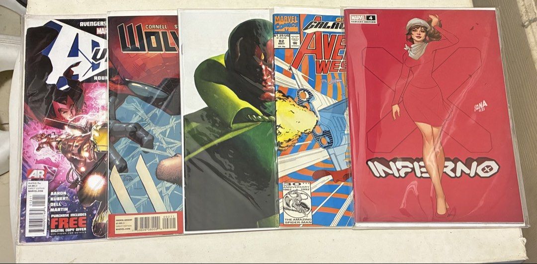 21 Random Comics Lot (Marvel/DC/Indie) FREE SHIPPING (Category: Comics & Manga) located in General Mariano Alvarez. Submitted by spiderwebs3 (Listing ID 1460706562, Image 1). Description: Includes: Inferno (2022) #4 (Nakayama Variant) Incredible Herc #112 Wolverine (2014) #2 Avengers (2018) #43 Timeless Variant Avengers West Coast #82 Slingers #12 Avengers vs. X-Men #12 Inhuman #9 Inhuman #11 Earth 2: Worlds End #2 Legionnaires #19 DC Nation #0 W