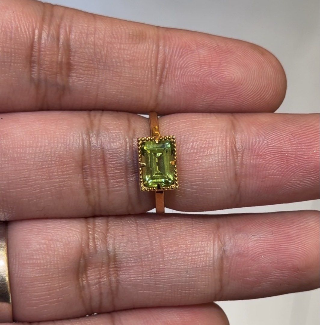 18K Yellow Gold Peridot Ring (Category: Rings) located in Las Pinas. Submitted by houseofgems0 (Listing ID 1470089977, Image 1). Description: 18K Yellow Gold Peridot Ring Details: - 18K Yellow Gold | 3 grams - Size: 6 - 1 emerald-cut natural peridot - Total Carat Weight: 1.5ct stamped - PRICE: ₱22,000 💎 All items are 100% AUTHENTIC/PAWNABLE. 💎 LAYAWAY AVAILABLE Send us a message to inquire..