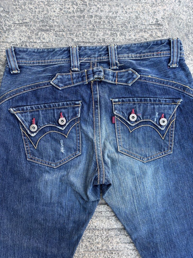 2000s Edwin Rude Zero BootCut Jeans (Category: Jeans) located in Bacolod City. Submitted by keel_08 (Listing ID 1469999263, Image 3). Description: Rare Double L size Cinch back, Double flap back pocket Can fit 32-33 W 39.5 L 12 Thigh 8 knee 9 LO Free shipping!.