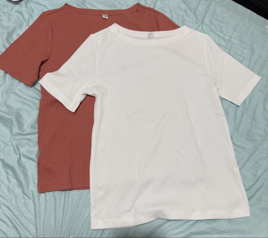 4 Uniqlo Ribbed Blouse Bundle M (Category: Shirts) located in Quezon City. Submitted by quietfind (Listing ID 1470057353, Image 1). Description: - Brand: Uniqlo - Set of 4 ribbed tops: White, Orange, Dusty Pink, Black-and-White Stripes - Size: M - Material: Cotton and spandex blend (stretchy & comfortable) - Styles: Scoop neckline and boat neckline - Condition: Good, plenty of wear left - Perfect daily basics that are easy to mix and match.