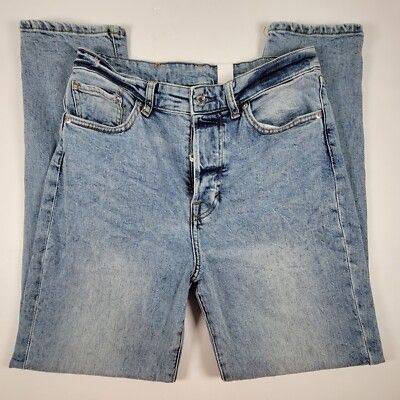 & Denim Light Wash Straight Leg Jeans (Category: Jeans) located in Lupao. Submitted by selahthriftedclothing (Listing ID 1470136560, Image 2). Description: - Brand: & Denim - Wash: Light / Acid wash with fading on thighs - Style: Classic five-pocket design - Closure: Button fly - Details: Tan leather brand patch on back waistband - Condition: Great casual everyday pants, easy to style with tees or sweaters.