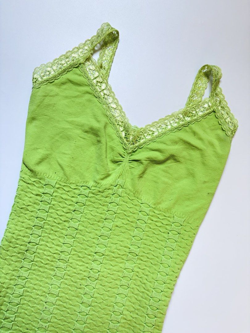 - whimsy lacey with pattern sando in lime green (Category: Sleeveless) located in Tarlac. Submitted by pearl_xoxo (Listing ID 1470107412, Image 2). Description: - whimsy lacey with pattern sando in lime green bust: 14” waist: 13” length: 21” size: s-sl issue: needwash brand: .