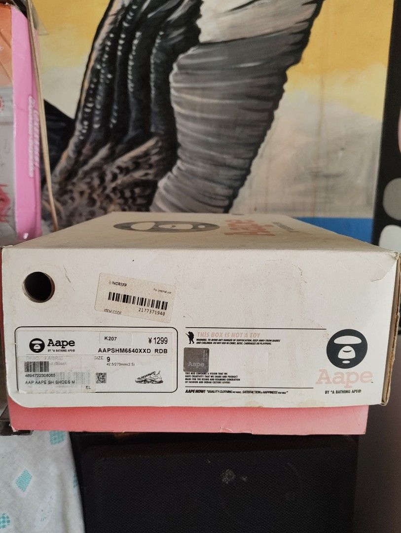 Aape By A Bathing Ape Sneakers Size 9 RDB (Category: Sneakers) located in Digos. Submitted by pagari-from-digos-to-uae (Listing ID 1469969864, Image 1). Description: - Brand: Aape - Model: Chunky Sneakers - Colorway: Black, Red, and White (Color: RDB) - Style Code: AAPSHM6540XXD - Size: US 9 / UK 8.5 / 270mm - Inclusions: Extra pair of red laces, original box, brand tag, and packaging - Condition: Brand new with complete inclusions.