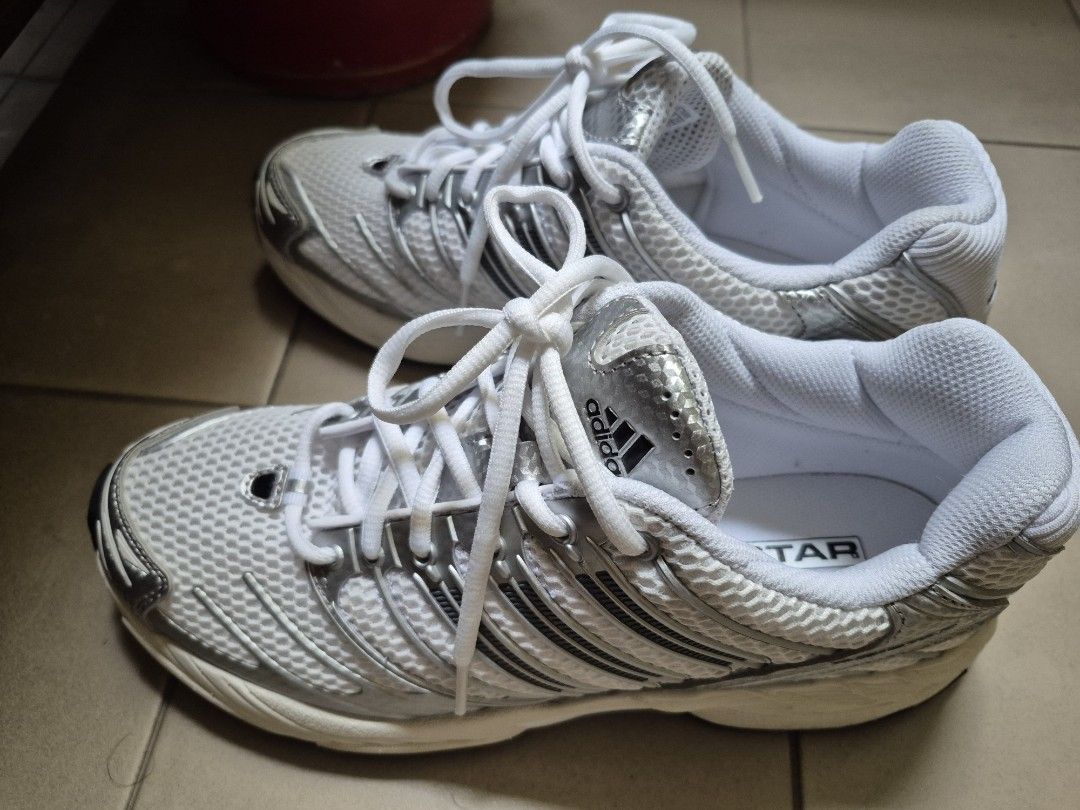 Adidas Adistar Control White Silver Running Shoes, Men's Fashion ...