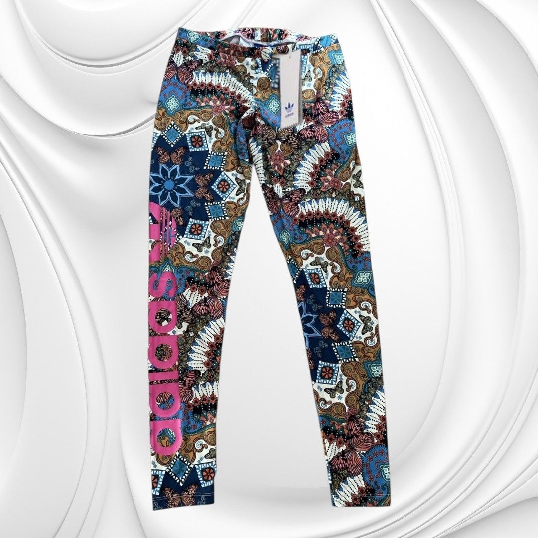 Adidas Borbomix Leggings Size M (Category: Activewear) located in Paranaque City. Submitted by calm_youngstore7 (Listing ID 1470053719, Image 2). Description: LAST PIECE SALE! Adidas Originals x FARM Rio "Borbomix" Leggings - Brand: Adidas - Size: Medium (M) - Condition: Brand new with tags attached Adidas Originals x FARM Rio "Borbomix" Leggings - Design: All-over butterfly and paisley pattern in blue, brown, white, and multi-color - Details: Fe