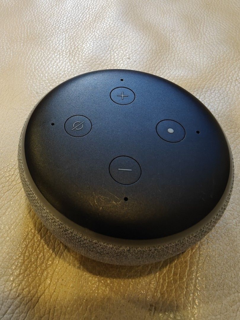 Amazon Echo Dot 3rd Generation (Category: Soundbars, Speakers & Amplifiers) located in Singapore. Submitted by catcher23 (Listing ID 1470005978, Image 2). Description: - Model: Amazon Echo Dot 3rd Gen, US Plug - Color: Charcoal Fabric - Condition: Very good condition,hardly used, just tested, and ready to set up - Included: Original 15W power adapter with US plug - Features: Compact size, great sound quality, top buttons for volume, mute, Bluetoo