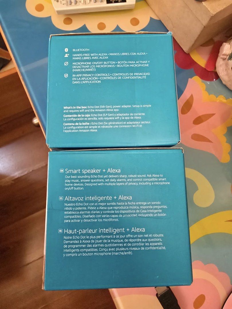 Amazon Echo Dot 5th Gen Smart Speaker (Category: Soundbars, Speakers & Amplifiers) located in Manila. Submitted by rain_manoy (Listing ID 1470040635, Image 2). Description: - Item: Brand New Amazon Echo Dot 5th Generation - Condition: Sealed in original box with power adapter - Audio: Sharp, vibrant sound for music and podcasts - Smart Features: Built-in Alexa for voice control, alarms, and smart home integration - Privacy: Includes physical mic 
