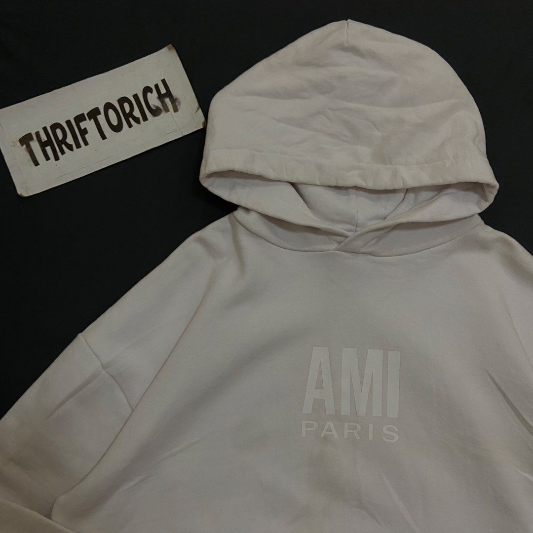 Ami paris white hoodie (Category: Hoodies) located in Manila. Submitted by ivan_carbungco (Listing ID 1470005688, Image 2). Description: AMI PARIS WHITE HOODIE 26.5 by 27 GOOD CONDITION NEED WASH MISSING WASH TAG HEAVY CLOTH 1200 CLAIM.