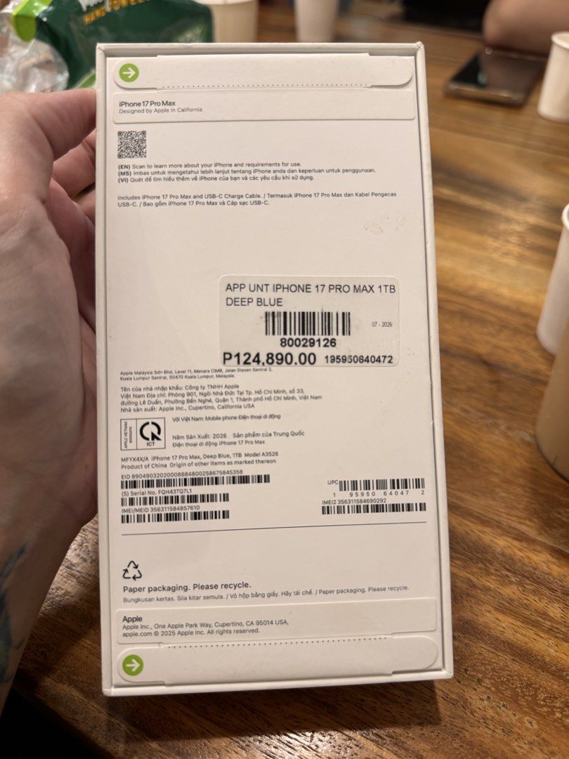 Apple iPhone 17 Pro Max 1TB Deep Blue (Category: iPhone 17 Series) located in Quezon City. Submitted by jlflr (Listing ID 1470103913, Image 2). Description: ❗️ Brand new. Sealed. NTC Approved.❗️ Apple iPhone 17 Pro Max 1TB storage Deep Blue Meet-up: Robinsons Magnolia GH Mall.