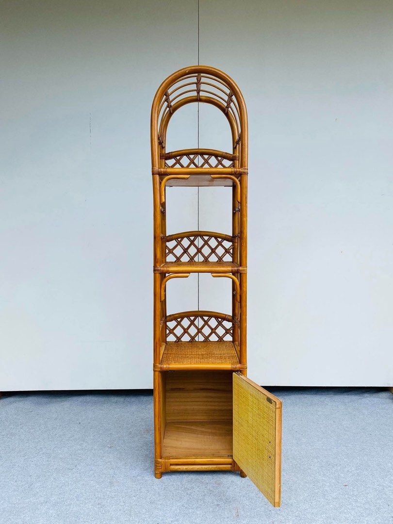 Arc Rattan Slim Open Shelves (Category: Shelves, Cabinets & Racks) located in Manila. Submitted by elliefurnies31 (Listing ID 1469964319, Image 2). Description: "JAPAN SURPLUS" SLIM ARC RATTAN SHELVES SIZE: 14.5L" x 14W" x 64H" inches (AS-IS ITEM) IN GOOD CONDITION.