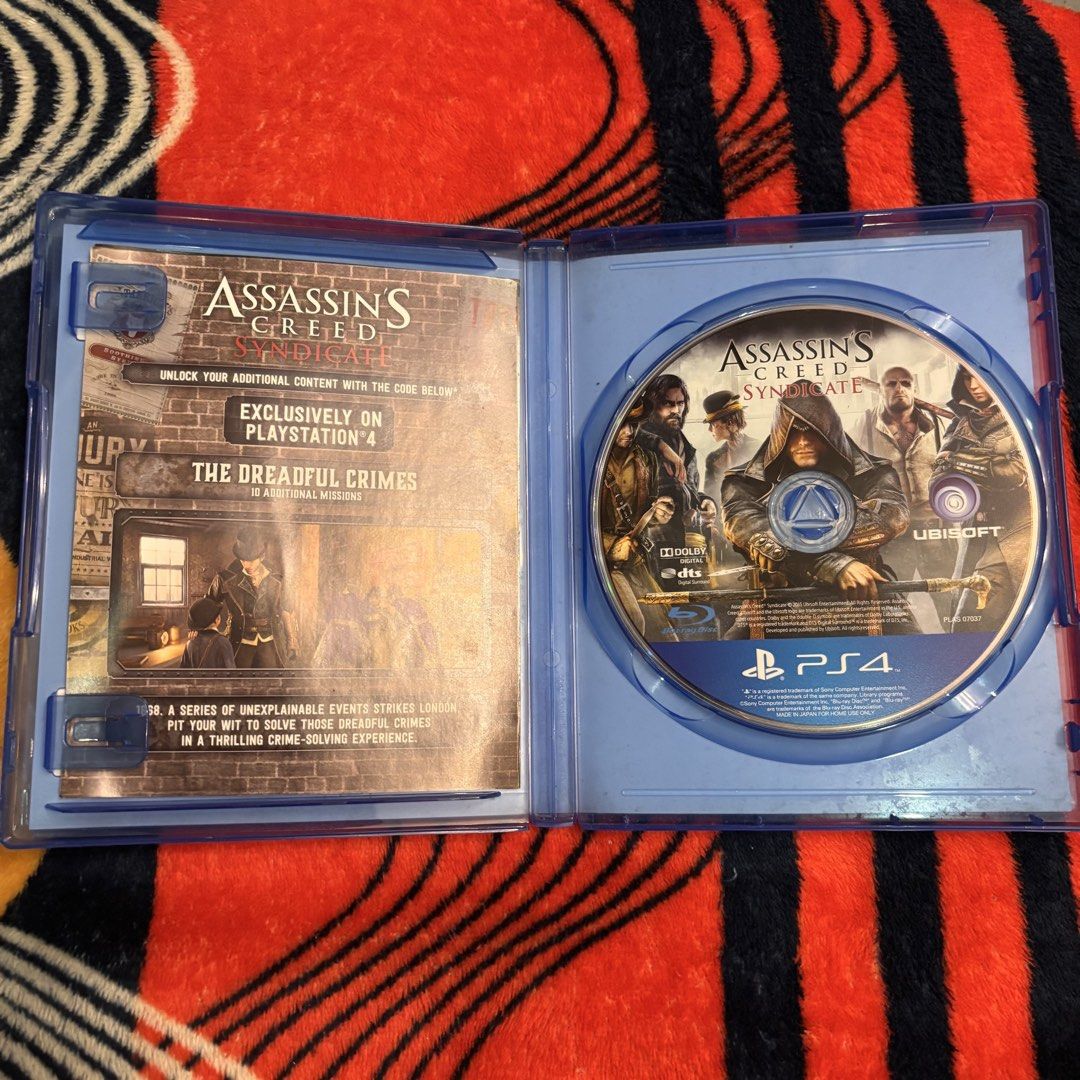 ASSASSINS CREED SYNDICATE (Category: PlayStation) located in Manila. Submitted by gabzxz (Listing ID 1470026006, Image 2). Description: 🎮 FOR SALE: ASSASINS CREED SYNDICATE – PS4 ORIGINAL DISC 🎮 💿 Game: ASSASINS CREED SYNDICATE 🎮 Platform: PlayStation 4 (PS4) 📦 With original case ✅ Disc included 📌 Condition: Like new. 💰 PRICE: ₱900 📍 Meet-up or delivery, depende sa usapan. 📩 PM LANG SA INTERESTED! First come, first served. 🔥.