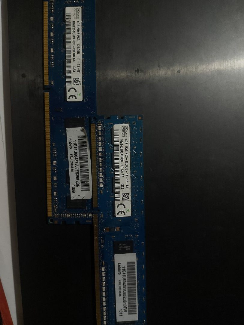 Assorted 4GB DDR3 RAM Memory Modules (SK Hynix and Kingston) (Category: Computer Parts) located in Manila. Submitted by vaughnelijah (Listing ID 1470086735, Image 1). Description: - Bundle of assorted 4GB DDR3 RAM sticks - Includes trusted brands like SK Hynix (PC3-12800U) and Kingston (1.5V) - Pulled from working systems and tested - Perfect for PC upgrades and budget builds - Sold as a bundle (check compatibility before buying).