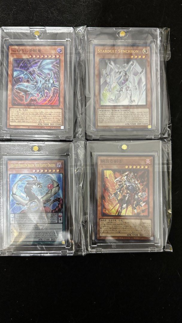 Assorted characters (Category: Raw Singles) located in Bulacan. Submitted by lesgoohtcg (Listing ID 1470126247, Image 1). Description: Assorted Ultra rare cards: * Blue-Eyes of the Heart (JP) * Stardust Synchron * Odd-Eyes Pendulum Dragon, Four Heavenly Dragons * Metal Flame Swordsman (JP) PM for exact price and additional actual photos when ready to deal. Payment first thru Gcash - Same day delivery, shipping via Lalamove, Grab Express at buyer‘
