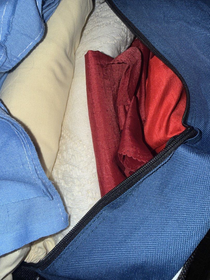 8pcs Assorted quality fabrics ( Mantle, beddings ) (Category: Craft Supplies & Tools) located in Mandaluyong City. Submitted by jeyviee (Listing ID 1470044364, Image 2). Description: - Assorted fabric bundle in blue, yellow, green, red, and various patterns - Includes textiles neatly folded and stored in a blue bag and plastic containers - Ideal for sewing projects, crafts, and DIY upholstery - Selling everything together as a complete set - Rush
