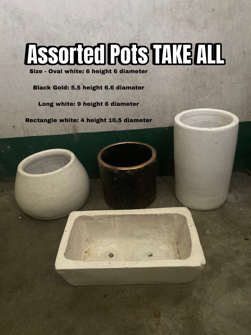 Assorted White & Black Pots TAKE ALL (Category: Pots & Planters) located in Manila. Submitted by dealrack (Listing ID 1470005574, Image 1). Description: .