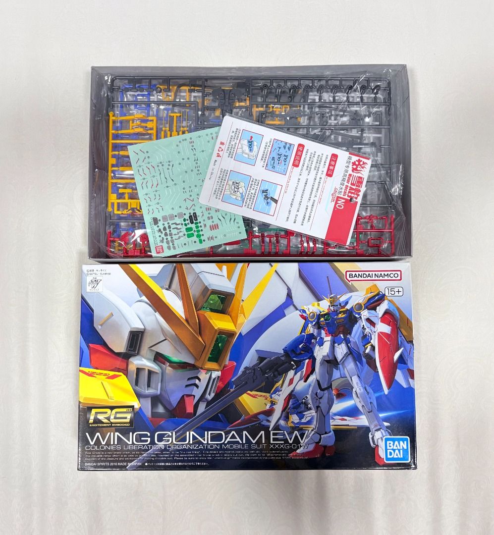 Authentic Bandai Gunpla Model Kit RG Wing Gundam EW (Category: Gundam & Model Kits) located in Manila. Submitted by capy-harry (Listing ID 1469957430, Image 2). Description: Brand new, unbuilt Meetup, Lalamove, J&T.