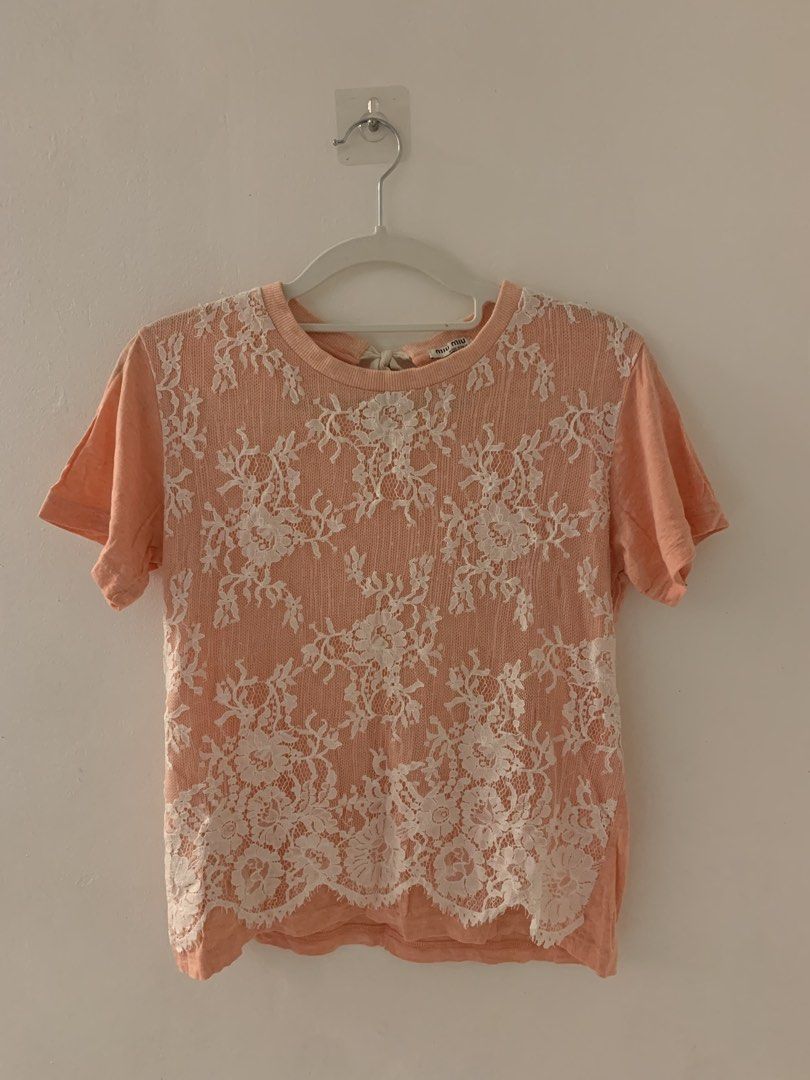 Authentic Miu Miu Floral Lace Overlay (Category: Activewear) located in Manila. Submitted by vntgjam (Listing ID 1470092674, Image 1). Description: Miu Miu 2010s Floral Lace Overlay T-Shirt.
