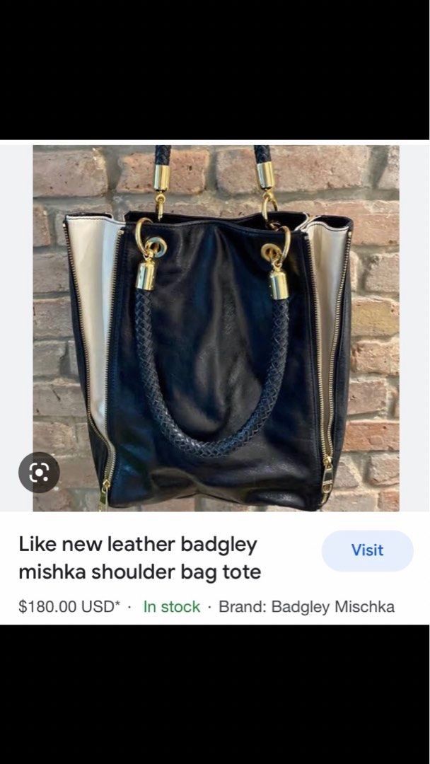 BADGLEY MISCHKA BLACK LEATHER BAG (Category: Shoulder Bags) located in Marikina City. Submitted by minimalistmanila (Listing ID 1469956454, Image 2). Description: Genuine Badgley Mischka black leather tote with elegant gold hardware. Semi large size. Features braided handles and side zipper details. Spacious interior, perfect for daily use. Owned by a flight attendant. Order now! .